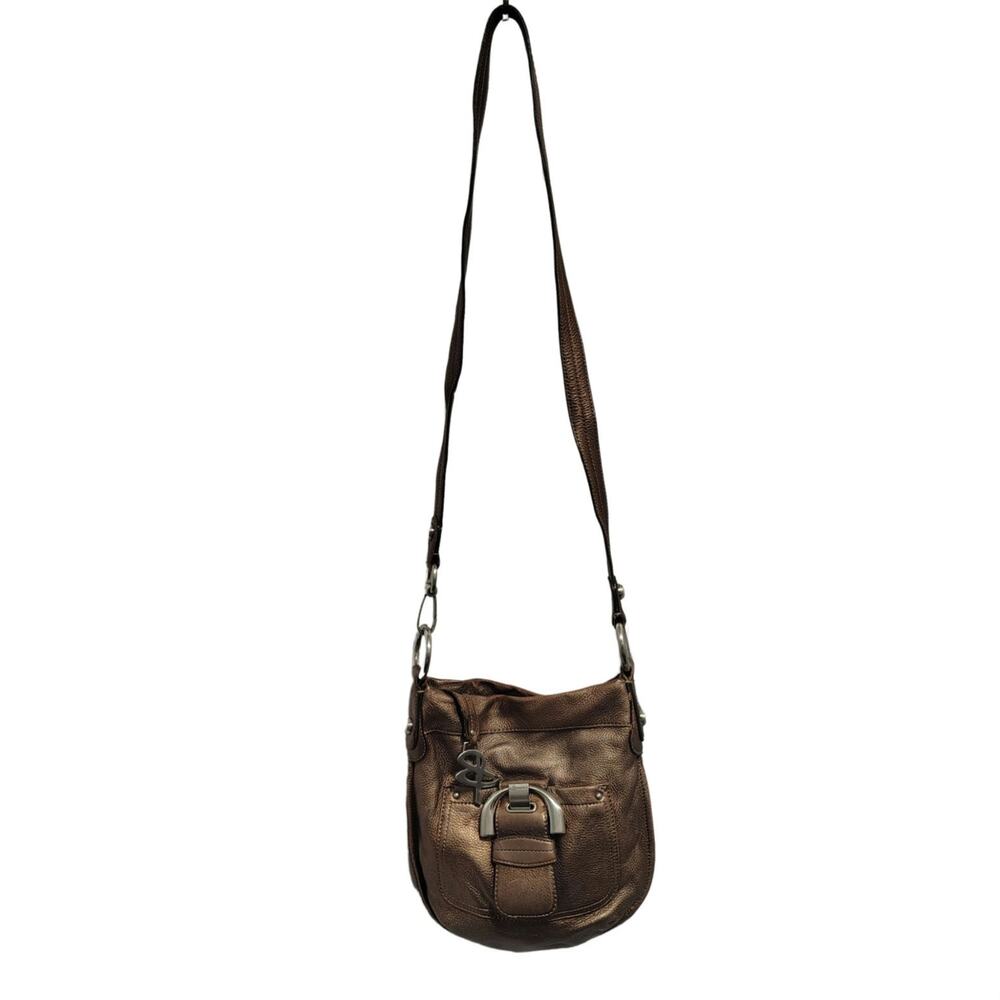B Makowsky Brown Pebble Leather Zip Top Crossbody Shoulder Bag Silver Hardware